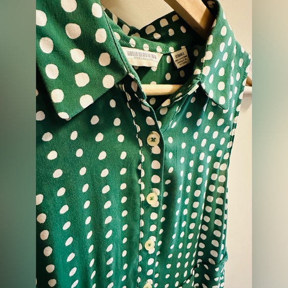 Anthropologie 11-1 TYLHO Green Polka Dot Shirt Dress: XS - Picture 4 of 4
